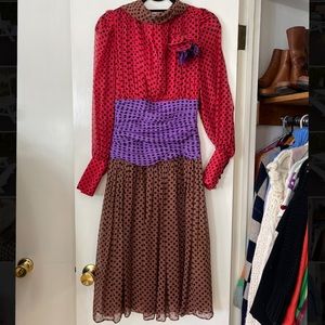 Silk tri color polka dot dress